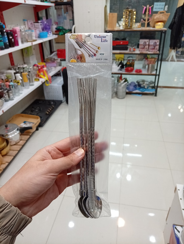 نی شربت خوری قاشق دار استیل ,طلایی،هولوگرامی(هفت رنگ)