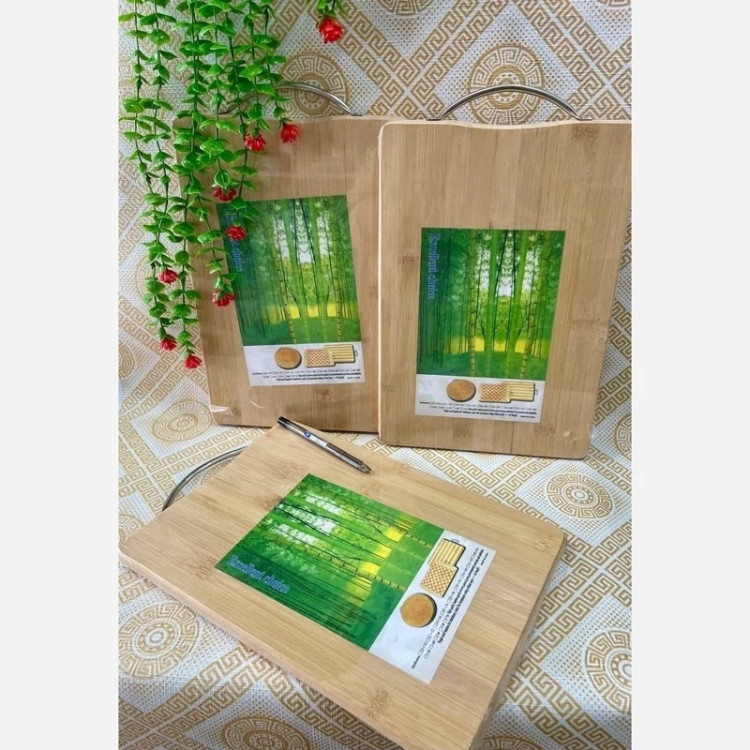 تخته گوشت چوبی بامبو اصل دسته استیل