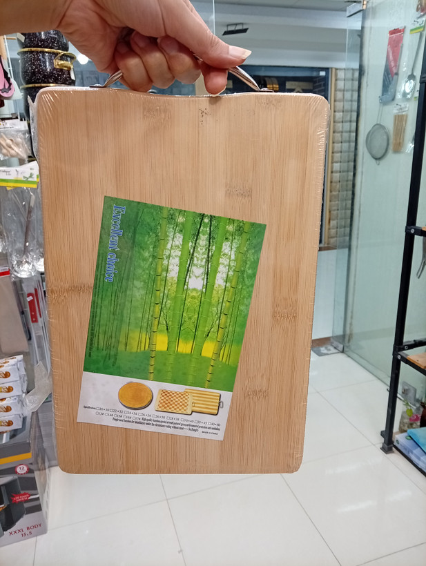 تخته گوشت چوبی بامبو اصل دسته استیل