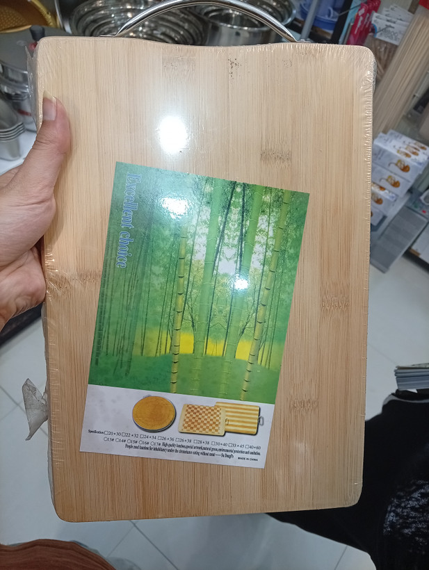 تخته گوشت چوبی بامبو اصل دسته استیل