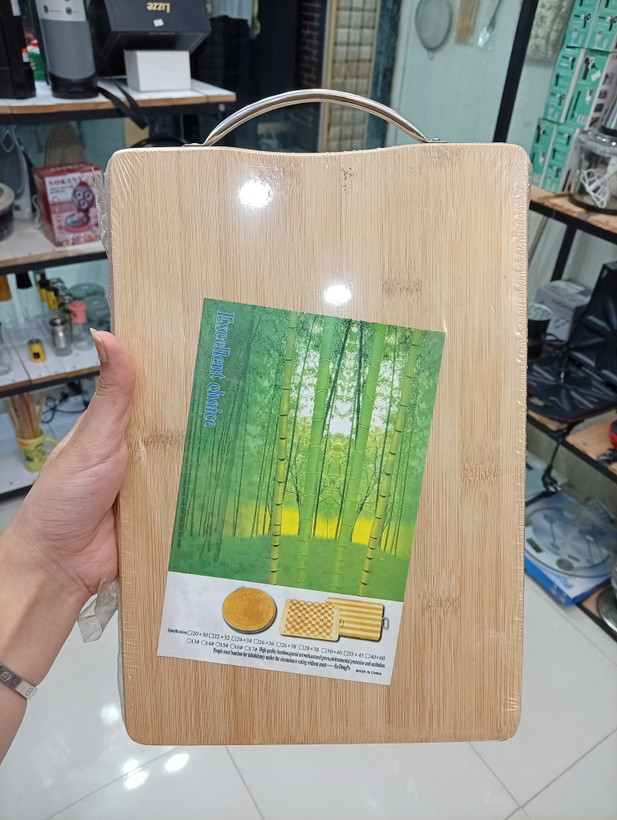 تخته گوشت چوبی بامبو اصل دسته استیل