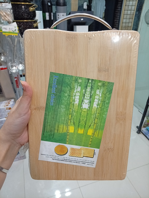 تخته گوشت چوبی بامبو اصل دسته استیل
