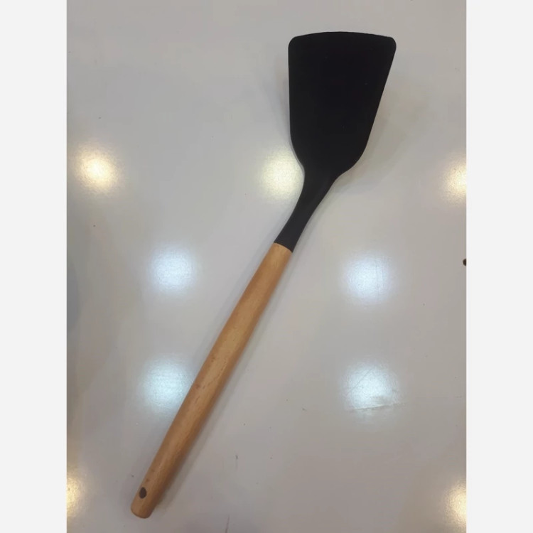 کفگیر سیلیکونی دسته بامبو/ملاقه سیلیکونی دسته بامبو/کفگیر سیلیکونی شیار دار دسته بامبو/ابزار تک سیلیکونی دسته بامبو