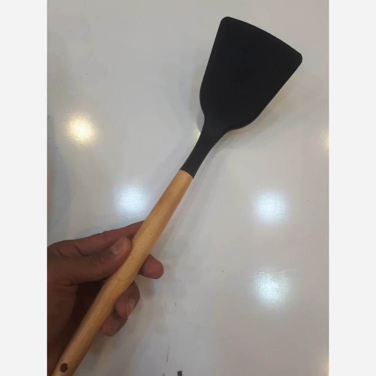 کفگیر سیلیکونی دسته بامبو/ملاقه سیلیکونی دسته بامبو/کفگیر سیلیکونی شیار دار دسته بامبو/ابزار تک سیلیکونی دسته بامبو